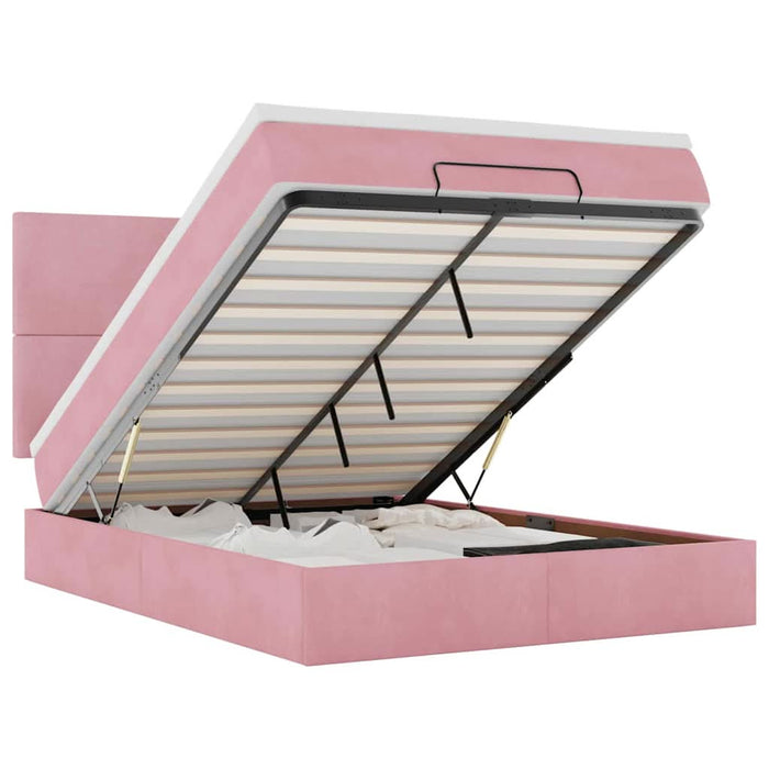 Cadru de pat otoman cu saltele Roz 140x190cm catifea - WALTI WALTI