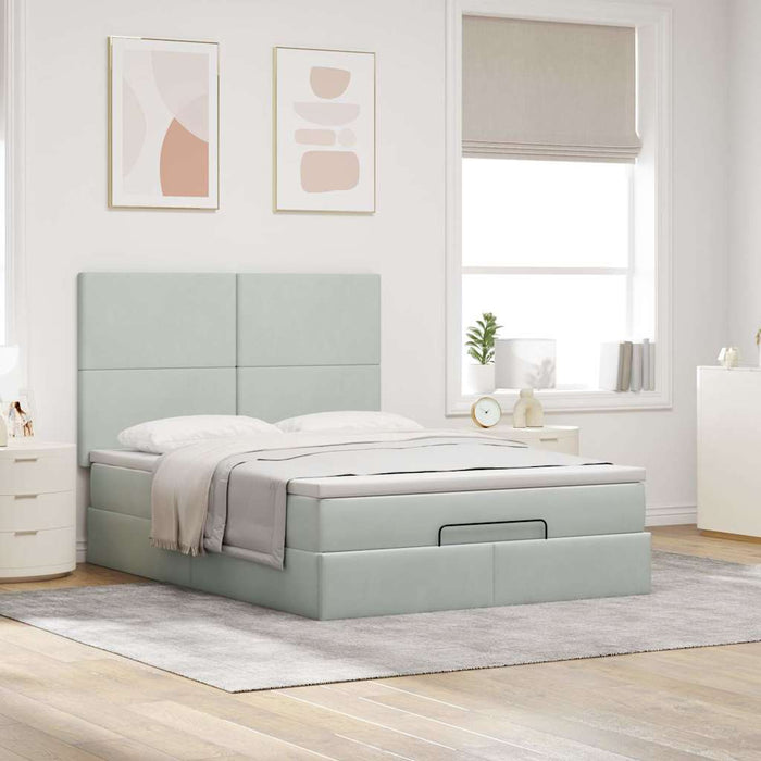 Cadru de pat otoman cu saltele Gri deschis 140x200cm catifea - WALTI WALTI