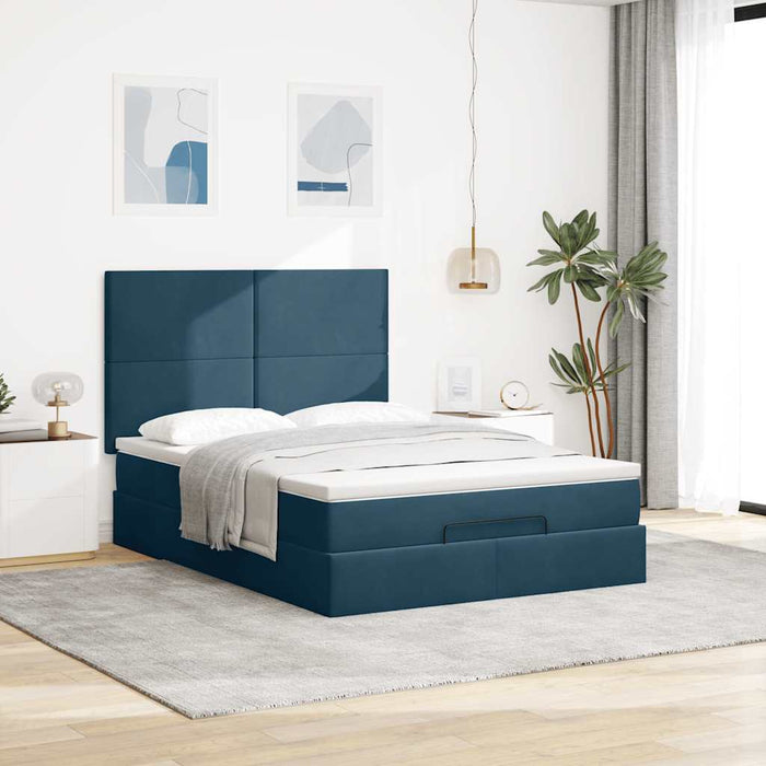 Cadru pat otoman cu saltele Albastru închis 140x200cm catifea - WALTI WALTI