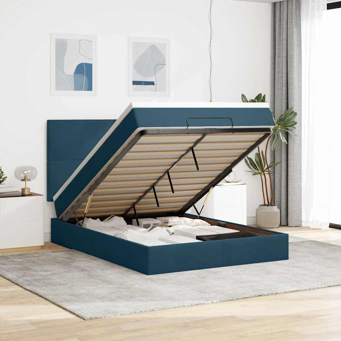 Cadru pat otoman cu saltele Albastru închis 140x200cm catifea - WALTI WALTI