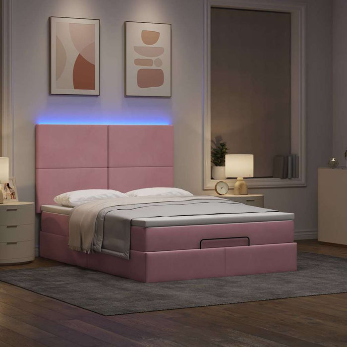 Cadru de pat otoman cu saltele Roz 140x200cm catifea - WALTI WALTI