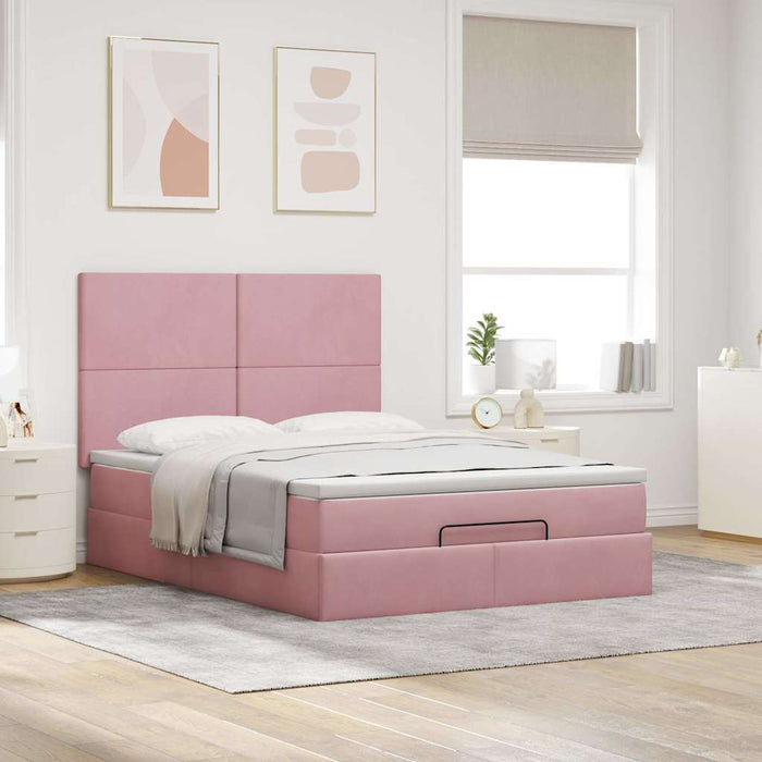 Cadru de pat otoman cu saltele Roz 140x200cm catifea - WALTI WALTI