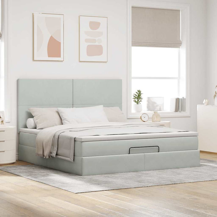 Cadru de pat otoman cu saltele Gri deschis 160x200cm catifea - WALTI WALTI