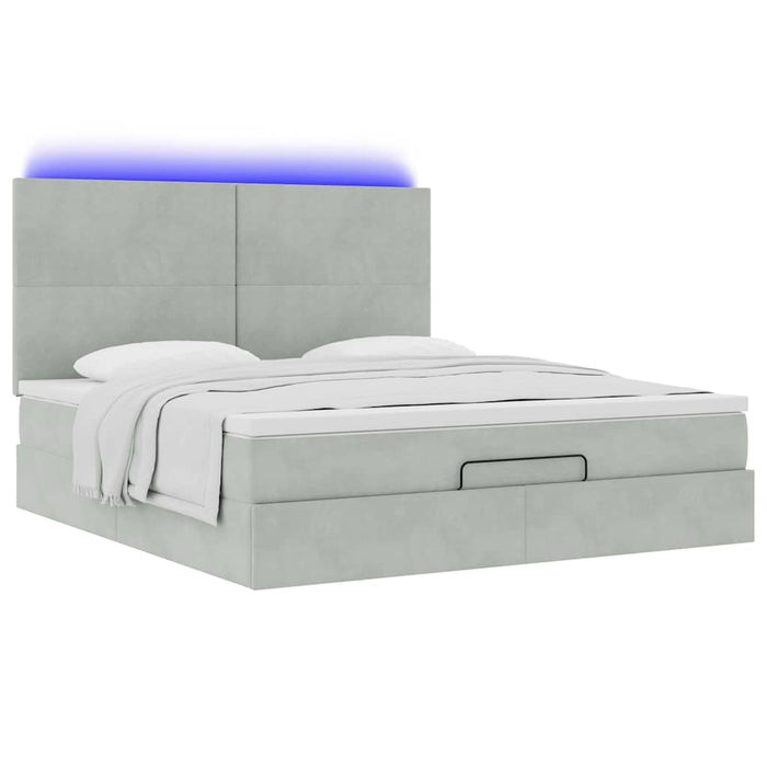 Cadru de pat otoman cu saltele Gri deschis 160x200cm catifea - WALTI WALTI
