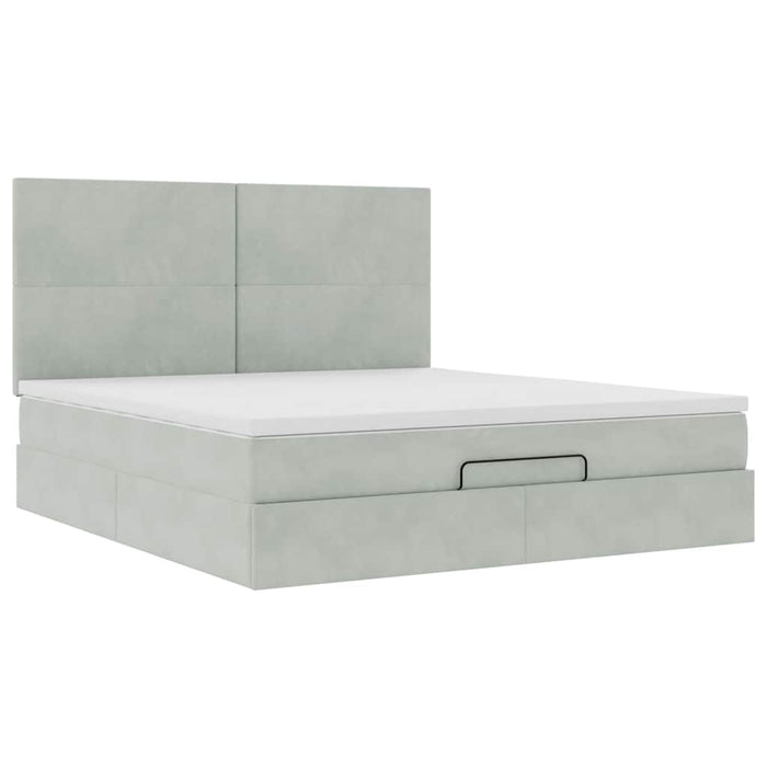 Cadru de pat otoman cu saltele Gri deschis 160x200cm catifea - WALTI WALTI