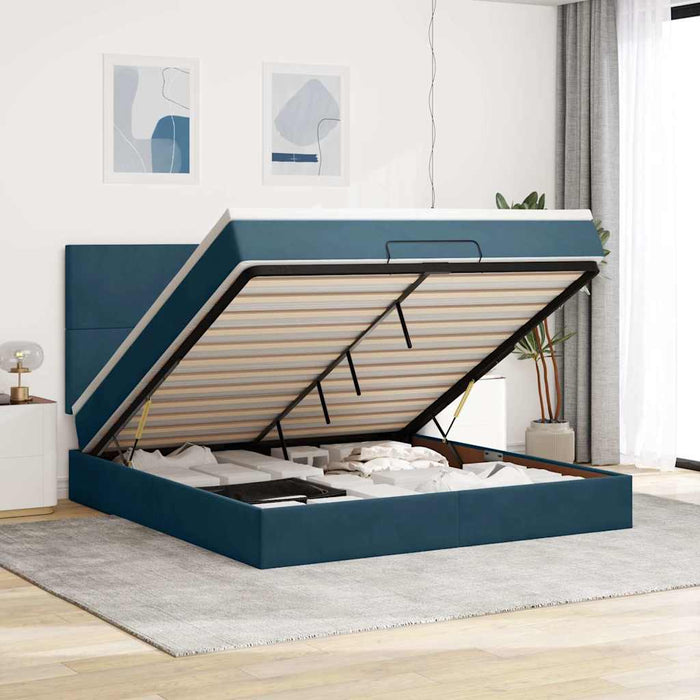 Cadru pat otoman cu saltele Albastru închis 160x200cm catifea - WALTI WALTI