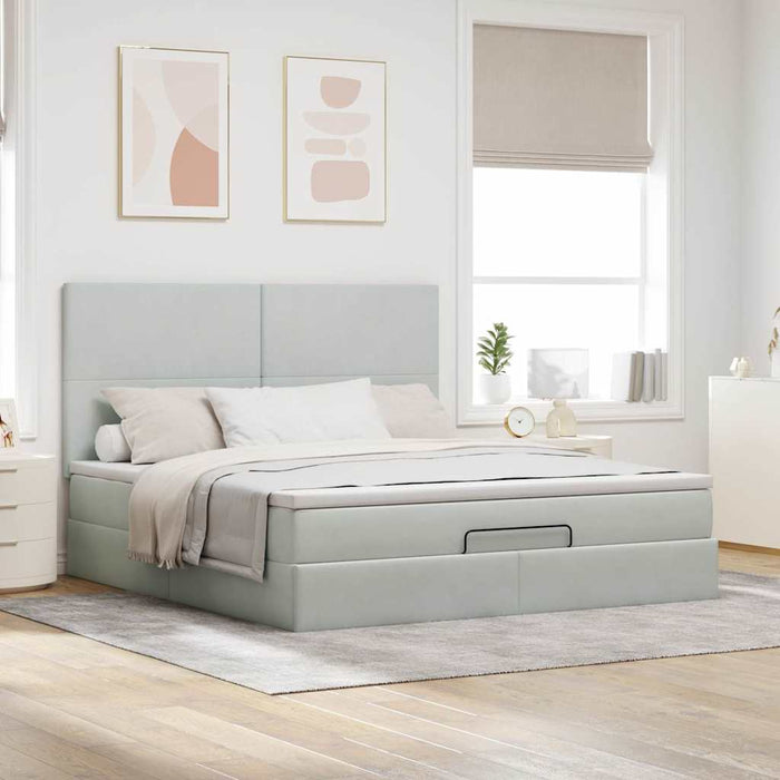 Cadru de pat otoman cu saltele Gri deschis 180x200cm catifea - WALTI WALTI