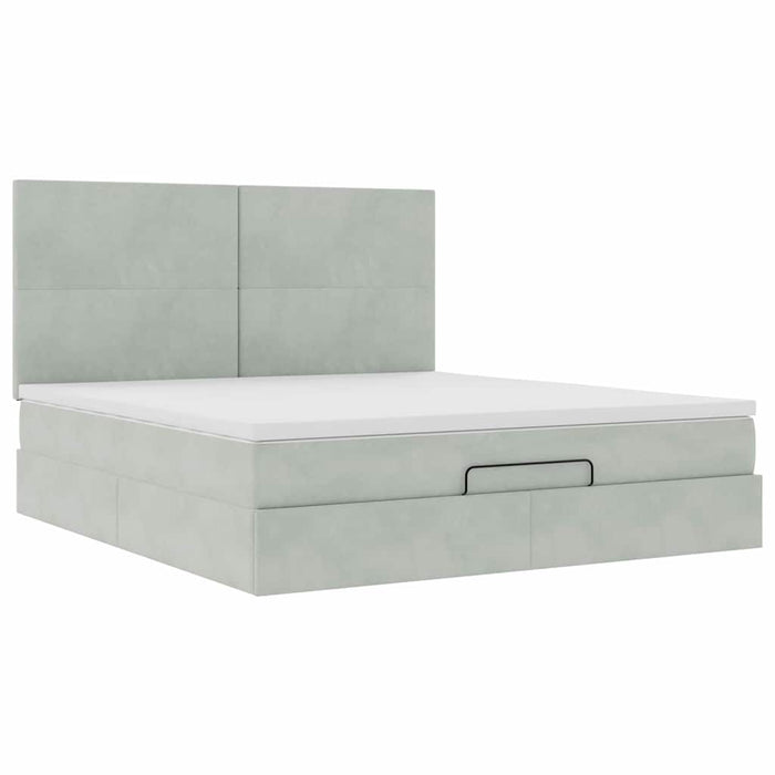 Cadru de pat otoman cu saltele Gri deschis 180x200cm catifea - WALTI WALTI