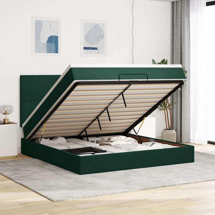 Cadru de pat otoman cu saltele, catifea verde închis 180x200cm - WALTI WALTI