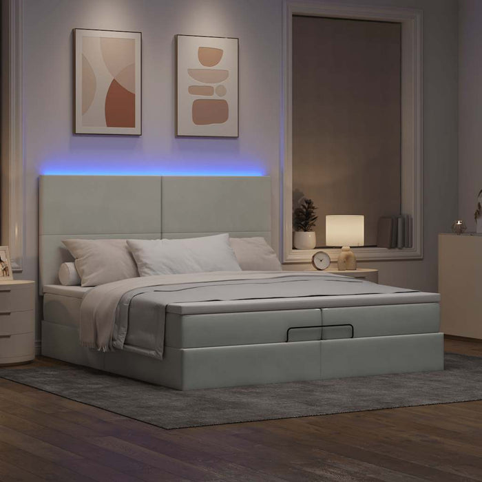 Cadru de pat otoman cu saltele Gri deschis 200x200cm catifea - WALTI WALTI