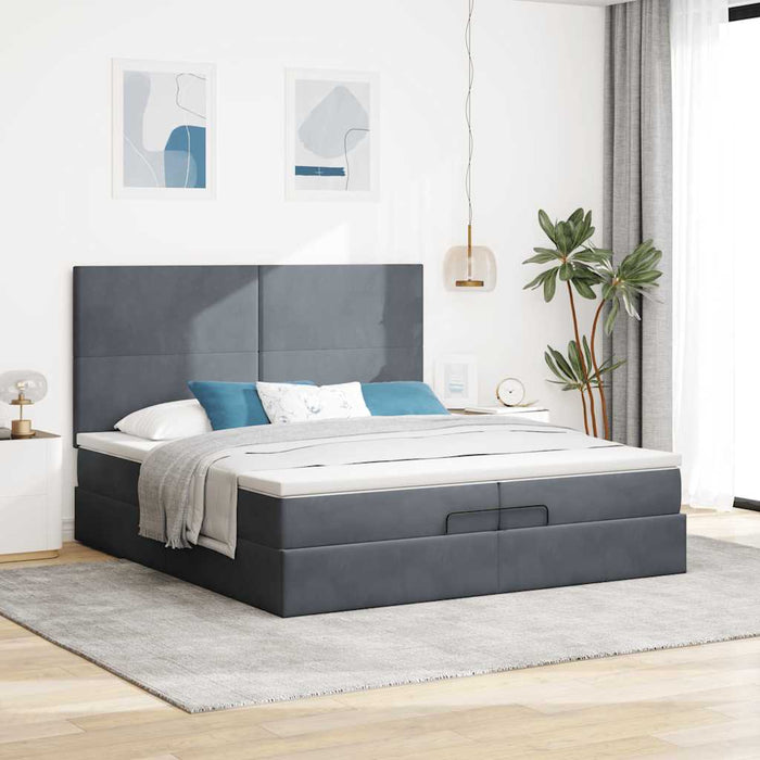 Cadru de pat otoman cu saltele Gri închis 200x200cm catifea - WALTI WALTI