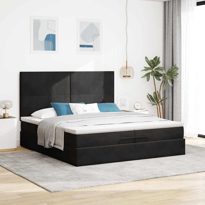 Cadru de pat otoman cu saltele, catifea neagră 200x200cm - WALTI WALTI