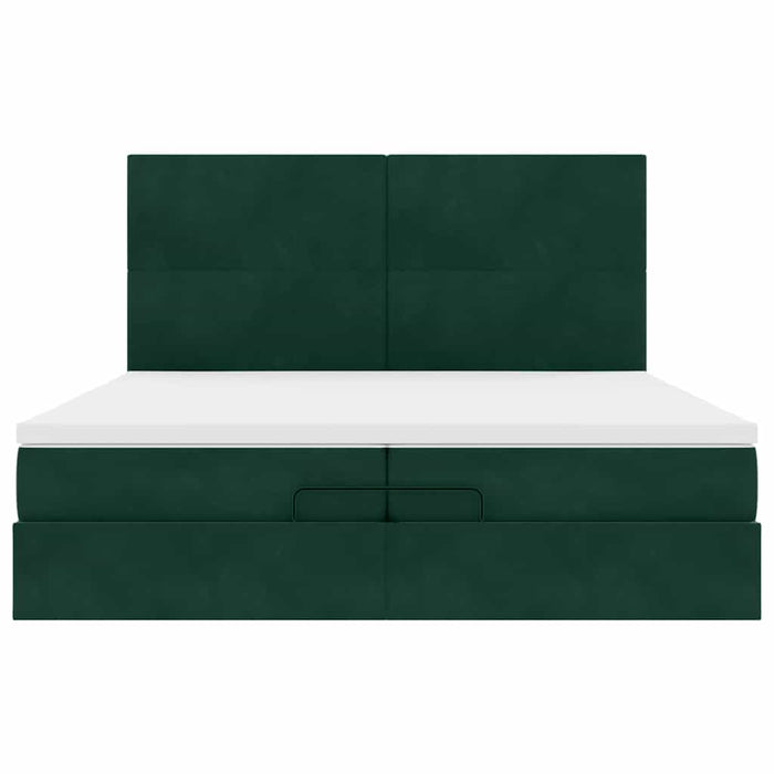 Cadru de pat otoman cu saltele Verde închis 200x200cm catifea - WALTI WALTI