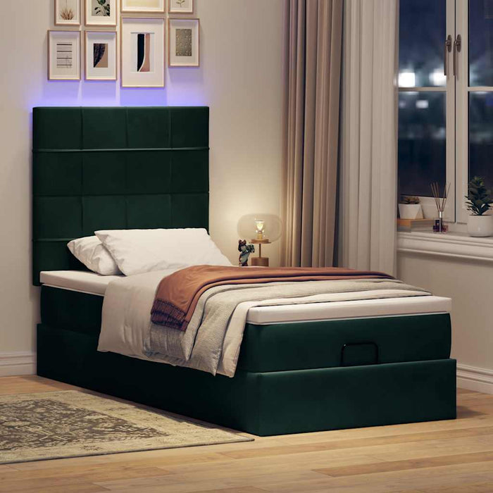 Cadru de pat otoman cu saltele, catifea verde închis 80x200cm - WALTI WALTI