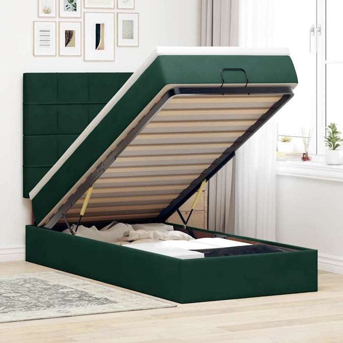 Cadru de pat otoman cu saltele, catifea verde închis 80x200cm - WALTI WALTI