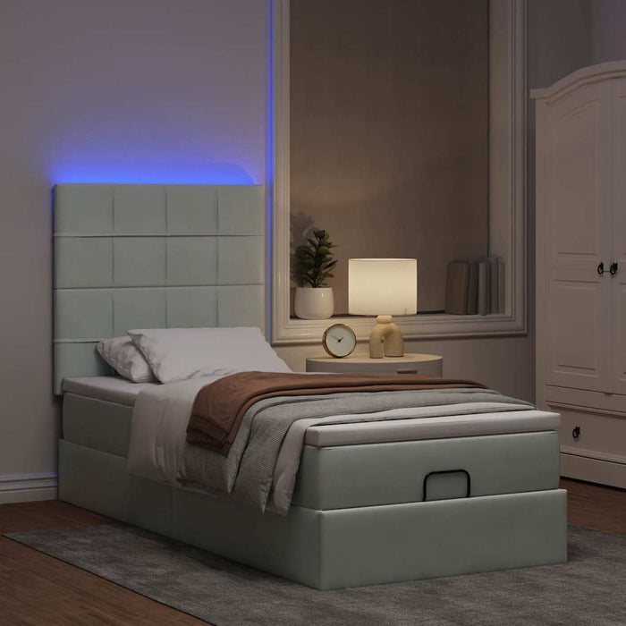 Cadru de pat otoman cu saltele Gri deschis 90x190cm catifea - WALTI WALTI