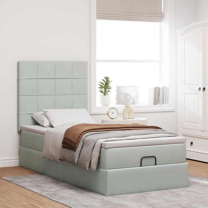 Cadru de pat otoman cu saltele Gri deschis 90x190cm catifea - WALTI WALTI