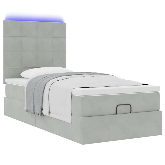 Cadru de pat otoman cu saltele Gri deschis 90x190cm catifea - WALTI WALTI