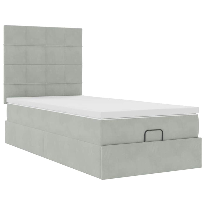 Cadru de pat otoman cu saltele Gri deschis 90x190cm catifea - WALTI WALTI