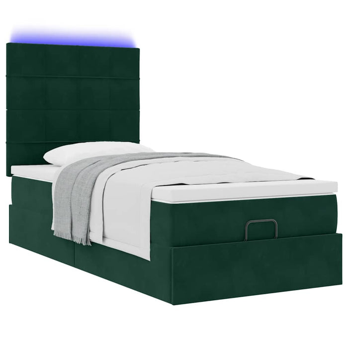 Cadru de pat otoman cu saltele, catifea verde închis 90x190cm - WALTI WALTI