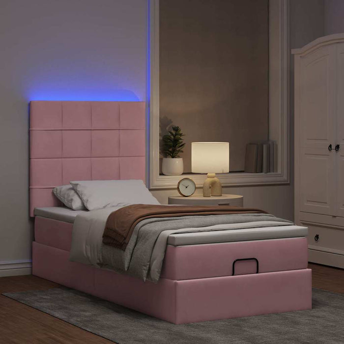 Cadru de pat otoman cu saltele, catifea roz 90x190cm - WALTI WALTI