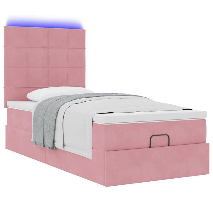 Cadru de pat otoman cu saltele, catifea roz 90x190cm - WALTI WALTI