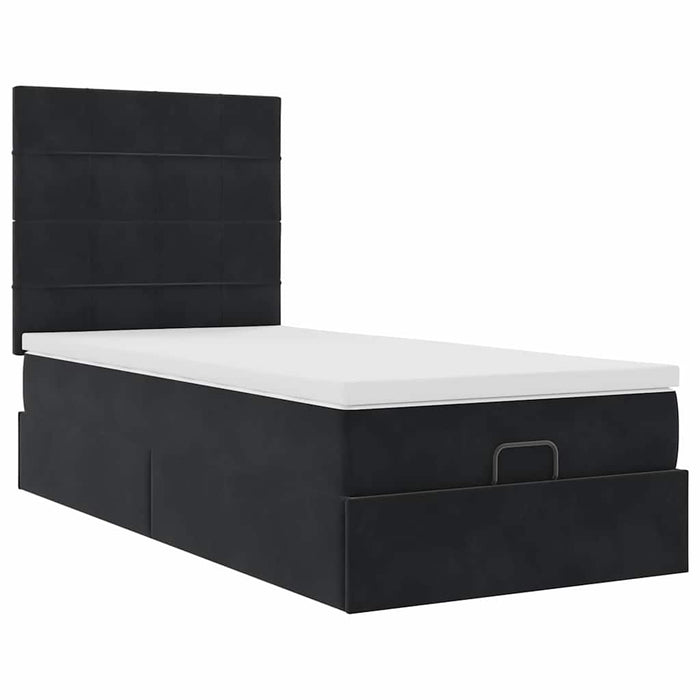 Cadru de pat otoman cu saltele, catifea neagră 90x200cm - WALTI WALTI