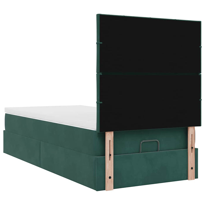 Cadru de pat otoman cu saltele, catifea verde închis 90x200cm - WALTI WALTI