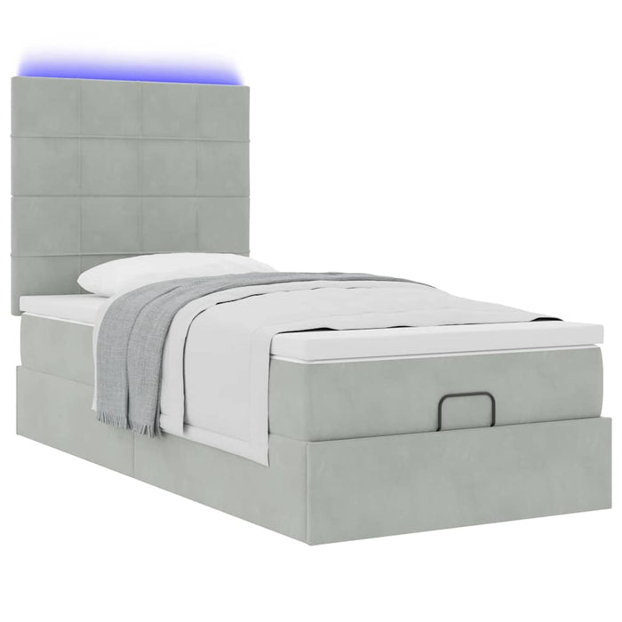 Cadru de pat otoman cu saltele Gri deschis 100x200cm catifea - WALTI WALTI