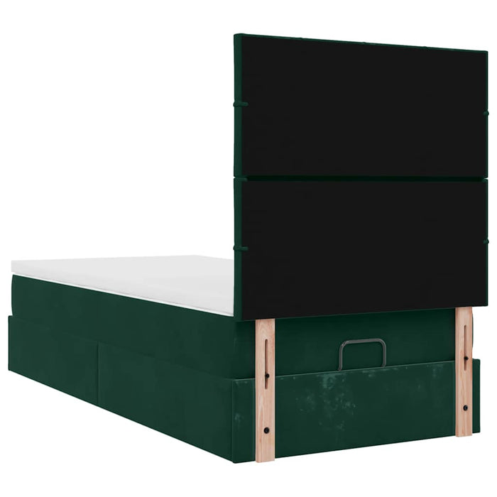 Cadru de pat otoman cu saltele, catifea verde închis 100x200cm - WALTI WALTI