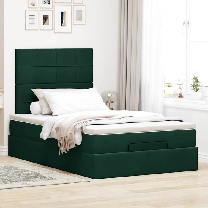 Cadru de pat otoman cu saltele, catifea verde închis 120x190cm - WALTI WALTI