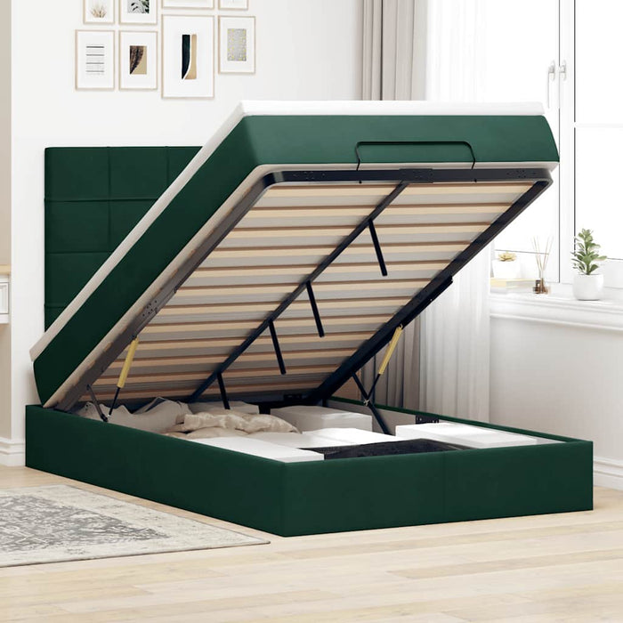 Cadru de pat otoman cu saltele, catifea verde închis 120x190cm - WALTI WALTI