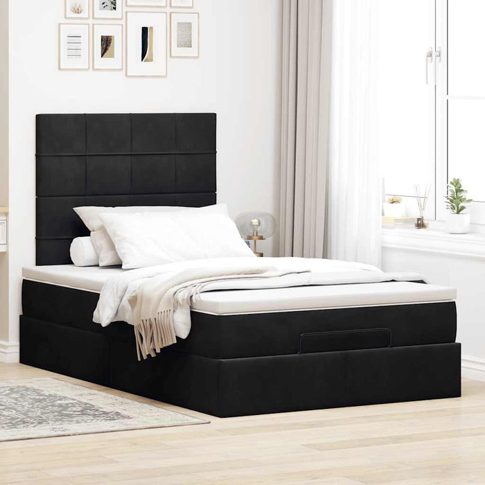 Cadru de pat otoman cu saltele, catifea neagră 120x200cm - WALTI WALTI