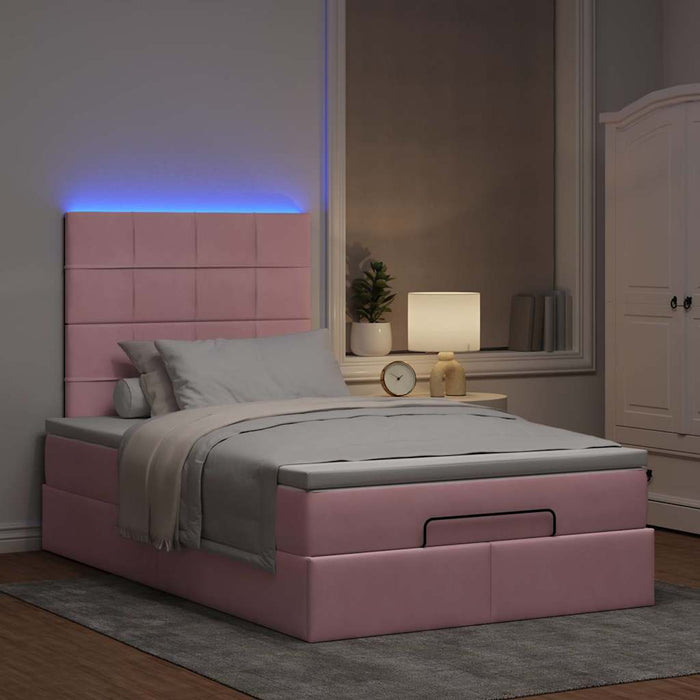 Cadru de pat otoman cu saltea, catifea roz 120x200cm - WALTI WALTI