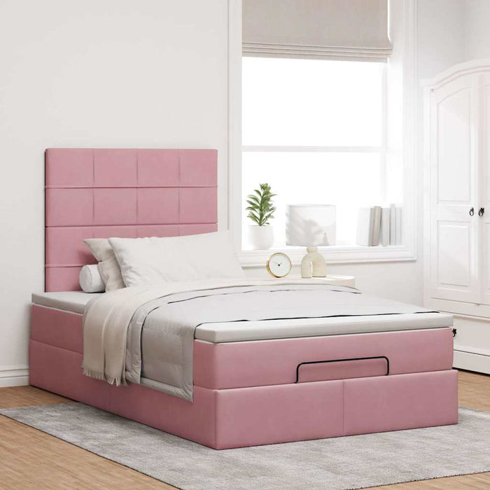 Cadru de pat otoman cu saltea, catifea roz 120x200cm - WALTI WALTI