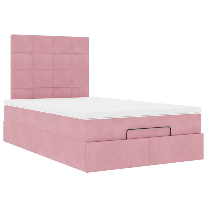 Cadru de pat otoman cu saltea, catifea roz 120x200cm - WALTI WALTI