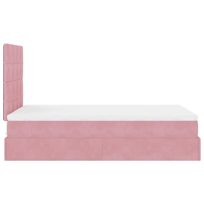 Cadru de pat otoman cu saltea, catifea roz 120x200cm - WALTI WALTI