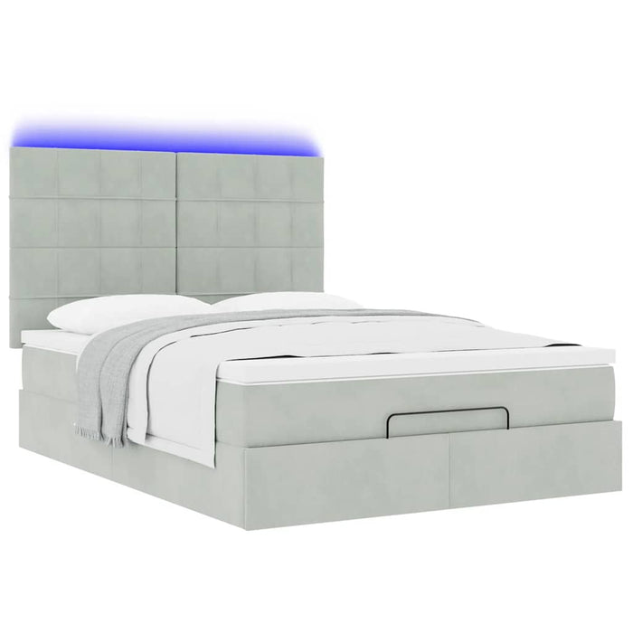 Cadru de pat otoman cu saltele Gri deschis 140x190cm catifea - WALTI WALTI