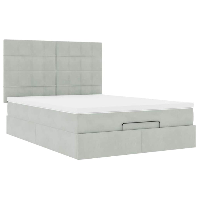 Cadru de pat otoman cu saltele Gri deschis 140x190cm catifea - WALTI WALTI
