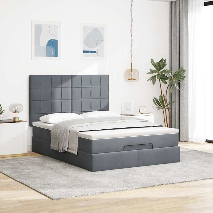 Cadru de pat otoman cu saltele Gri închis 140x190cm catifea - WALTI WALTI