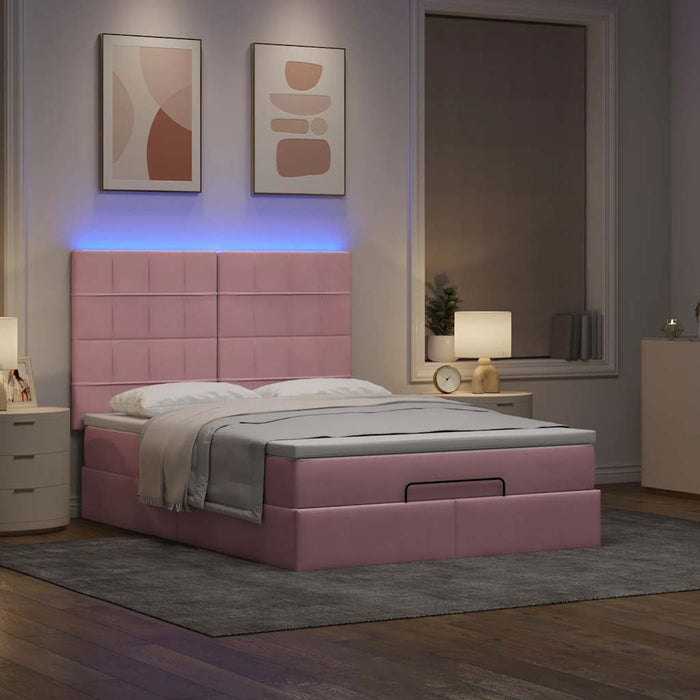 Cadru de pat otoman cu saltele Roz 140x190cm catifea - WALTI WALTI