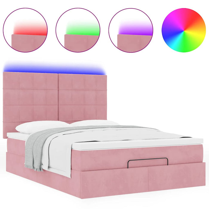 Cadru de pat otoman cu saltele Roz 140x190cm catifea - WALTI WALTI