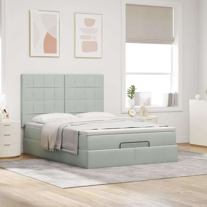 Cadru de pat otoman cu saltele Gri deschis 140x200cm catifea - WALTI WALTI