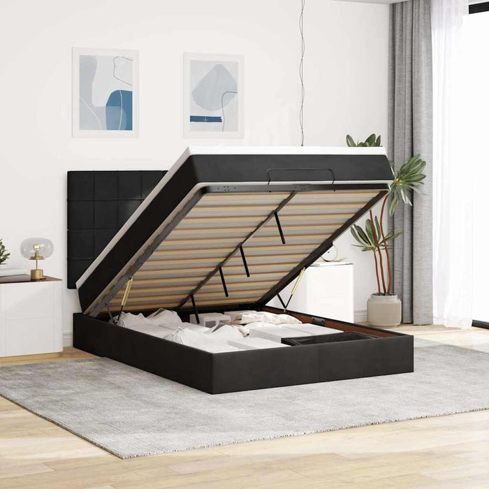 Cadru de pat otoman cu saltele, catifea neagră 140x200cm - WALTI WALTI