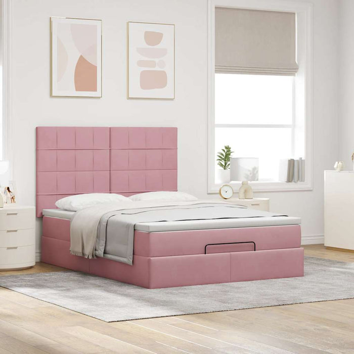 Cadru de pat otoman cu saltele Roz 140x200cm catifea - WALTI WALTI