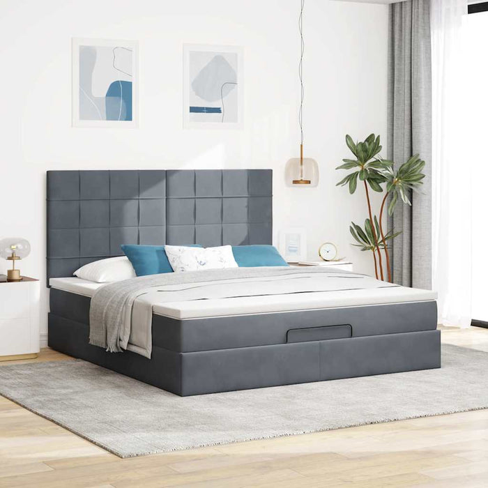 Cadru de pat otoman cu saltele Gri închis 160x200cm catifea - WALTI WALTI