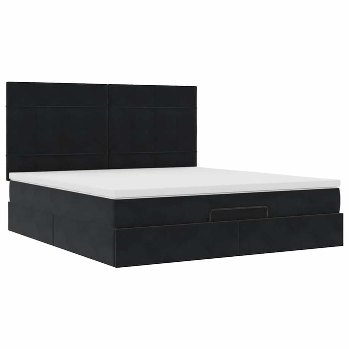 Cadru de pat otoman cu saltele, catifea neagră 160x200cm - WALTI WALTI