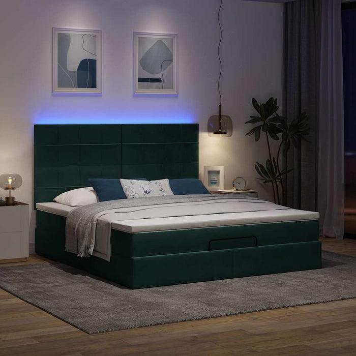 Cadru de pat otoman cu saltele Verde închis 160x200cm catifea - WALTI WALTI