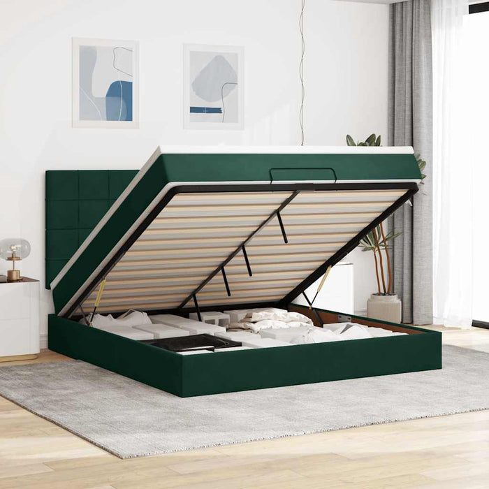Cadru de pat otoman cu saltele Verde închis 160x200cm catifea - WALTI WALTI