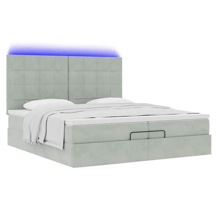 Cadru de pat otoman cu saltele Gri deschis 200x200cm catifea - WALTI WALTI